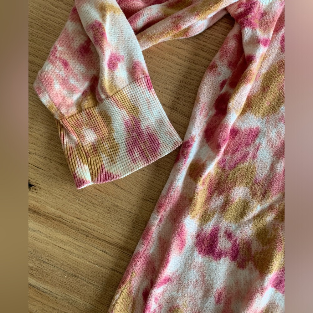 Caslon Watercolor 3/4 Sleeve Cardigan Button Up Pink Tan Women’s Medium Preloved - Picture 2 of 8